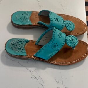 Jack Rogers Turquoise Leather Whipstitch Navajo Sandals